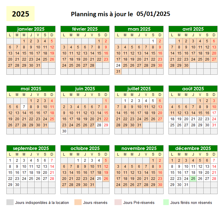 2025 Planning des réservations