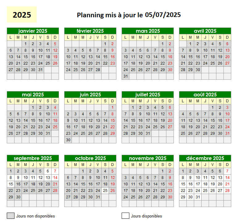 2025 Planning des réservations