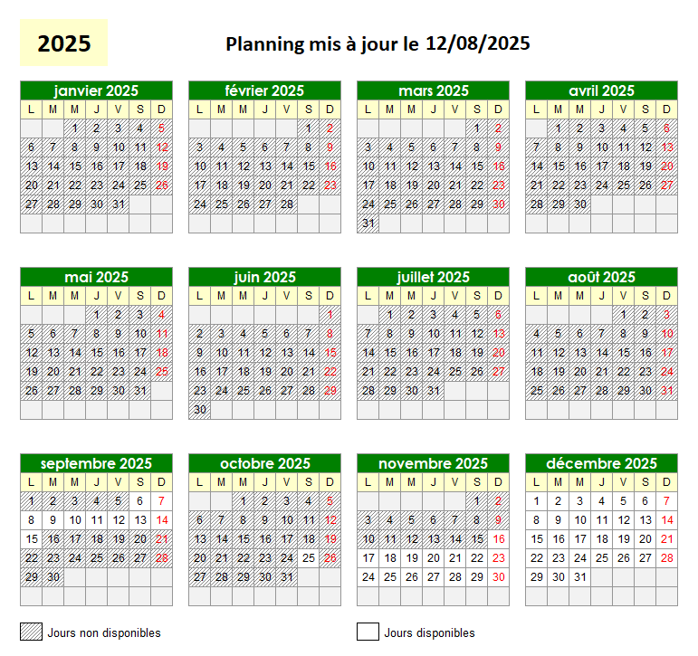 2025 Planning des réservations