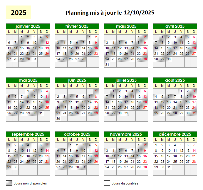 2025 Planning des réservations